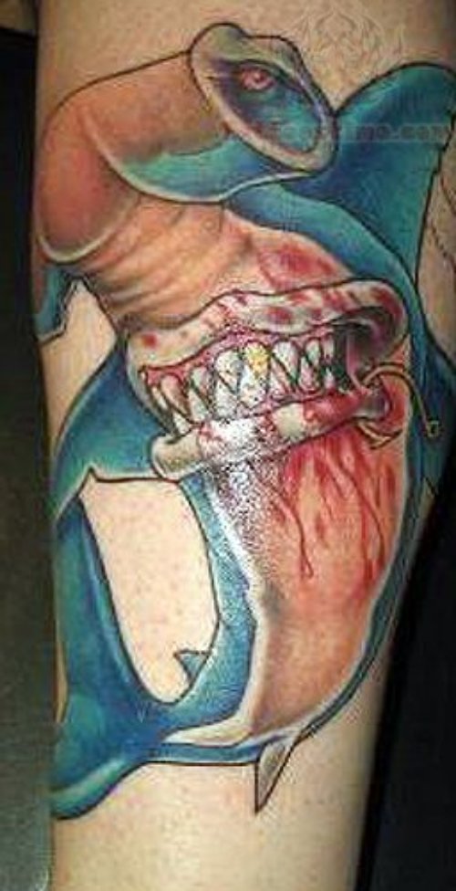 Hammerhead Shark Bleeding Face Tattoo